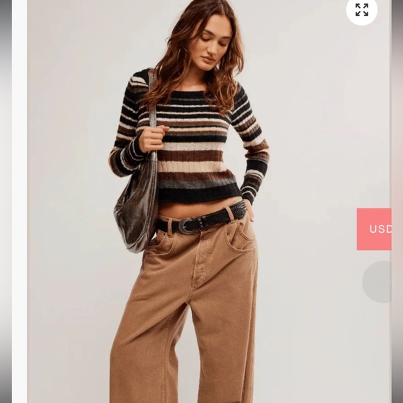 NWT Free People Lumen Stripe Pullover sweater in black combo - Picture 1 of 4